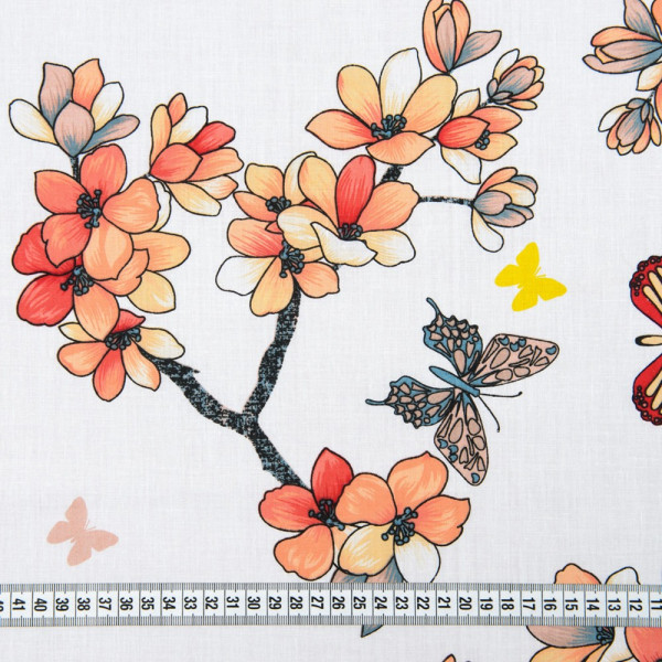 Ткань бязь принт "gold lux" цветы (белый-оранжевый) (арт. 16393) fauna & flora print оранжевый ✔ Цена от 80 грн → опт и розница