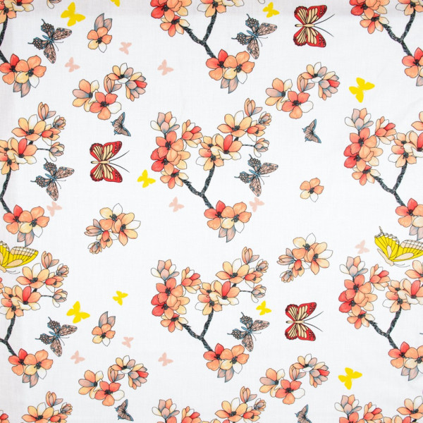 Ткань бязь принт "gold lux" цветы (белый-оранжевый) (арт. 16393) fauna & flora print оранжевый ✔ Цена от 80 грн → опт и розница
