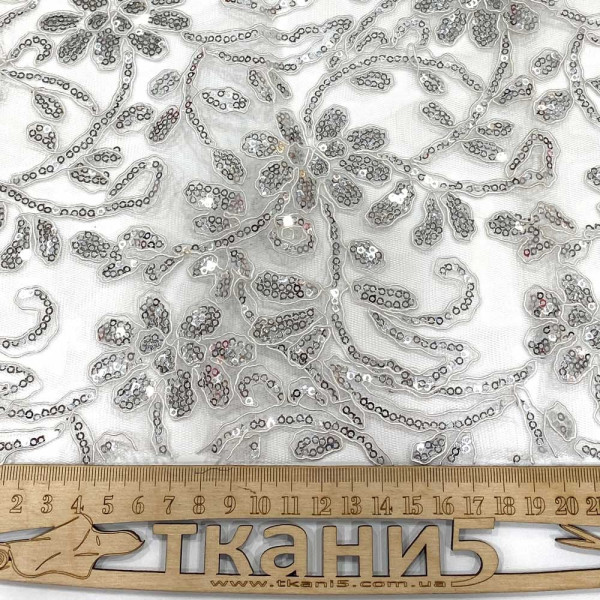Ткань гипюр ажурный с пайеткой (серебро) (арт. 21331) вышивка серебро ✔ Цена от 260 грн → опт и розница