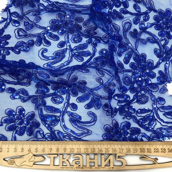 Ткань гипюр ажурный с пайеткой (электрик) (арт. 21334) вышивка электро-синий ✔ Цена от 260 грн → опт и розница