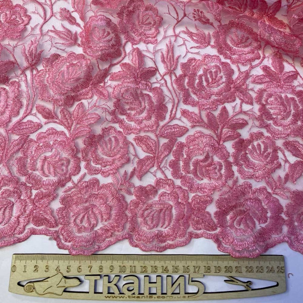 Ткань гипюр ажурный-вышивка розы (розовый) (арт. 21314) вышивка розовый ✔ Цена от 160 грн → опт и розница