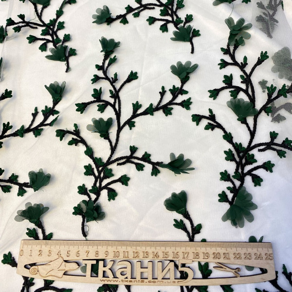 Ткань гипюр вышивка 3d flowers (изумруд) (арт. 21296) вышивка изумруд ✔ Цена от 160 грн → опт и розница