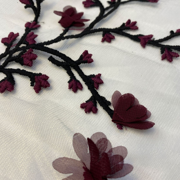 Ткань гипюр вышивка 3d flowers (марсала) (арт. 21295) вышивка марсала ✔ Цена от 160 грн → опт и розница