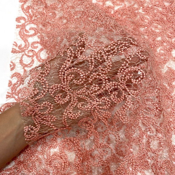 Тканина гіпюр вишивка з паєтками (персик) (арт. 21500) вишивка гіпюр персиковий ✔ Ціна від 320 грн → опт та роздріб