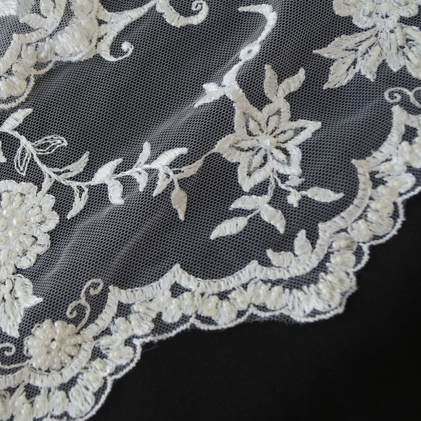 Тканина гіпюр розшитий бісером (білий) (арт. 6826) вишивка гіпюр білий ✔ Ціна від -438 грн → опт та роздріб