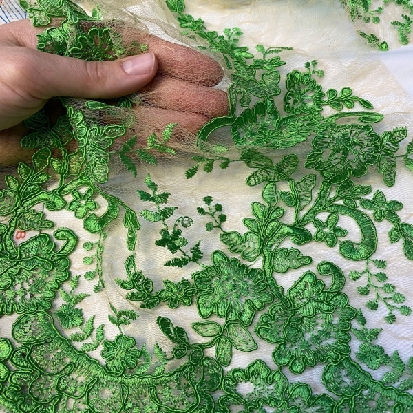 Тканина гіпюр франція (салатовий) (арт. 5731) вишивка гіпюр салатовий ✔ Ціна від 280 грн → опт та роздріб