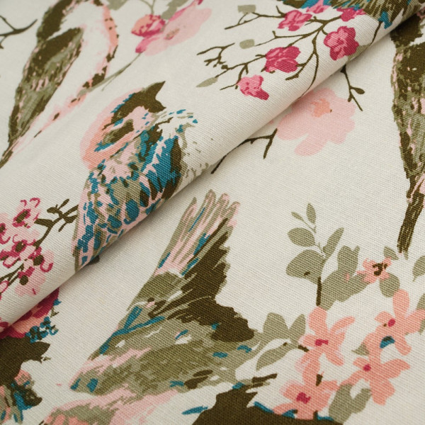 Ткань лен принт (воробьи и цветы) (арт. 6288) fauna & flora print белый ✔ Цена от 144 грн → опт и розница