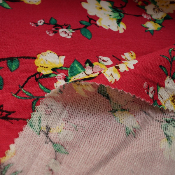 Ткань лен принт цветы (красный) (арт. 6158) fauna & flora print красный ✔ Цена от 144 грн → опт и розница