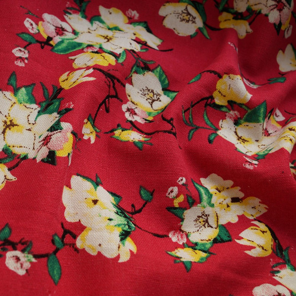 Ткань лен принт цветы (красный) (арт. 6158) fauna & flora print красный ✔ Цена от 144 грн → опт и розница