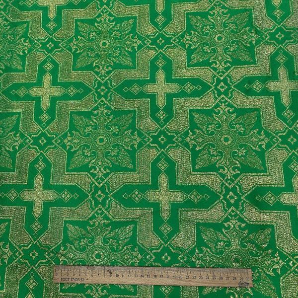 Ткань парча церковная (золото на зеленом) (арт. 2591) ✔ Цена от 200 грн → опт и розница