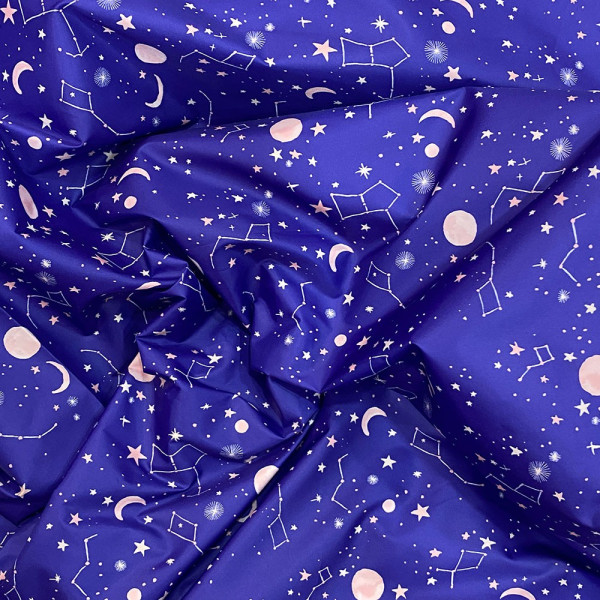 Тканина плащова amy зіркове небо (електро-синій) (арт. 17920) зірки ⭐️ плащова лаке електро-синій ✔ Ціна від 120 грн → опт та ро