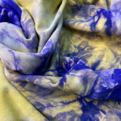 Трикотаж віскоза принт Tie dye (жовтий-синій)