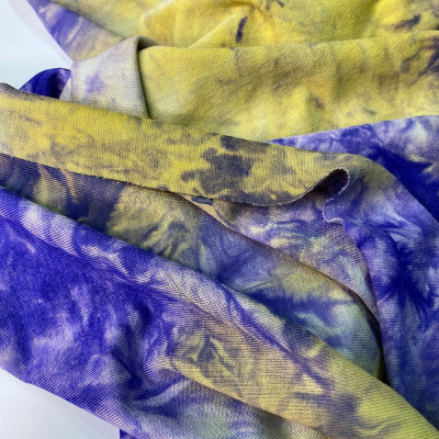 Трикотаж віскоза принт Tie dye (жовтий-синій) 2
