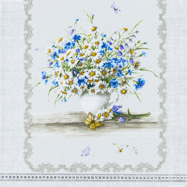 Тканина бавовна скатертна рогожка польові квіти (білий-сірий) (арт. 21304) кухонний рогожка білий ✔ Ціна від 100 грн → опт та ро