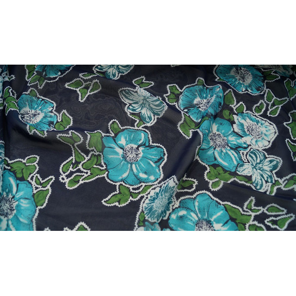 Шифон принт (цветы бирюзовые на т.синем) (арт. 3330) fauna & flora print ✔ Цена от 67 грн → опт и розница