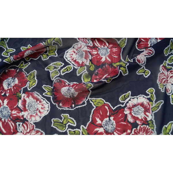 Шифон принт (цветы бордовые на т.синем) (арт. 4937) fauna & flora print ✔ Цена от 67 грн → опт и розница