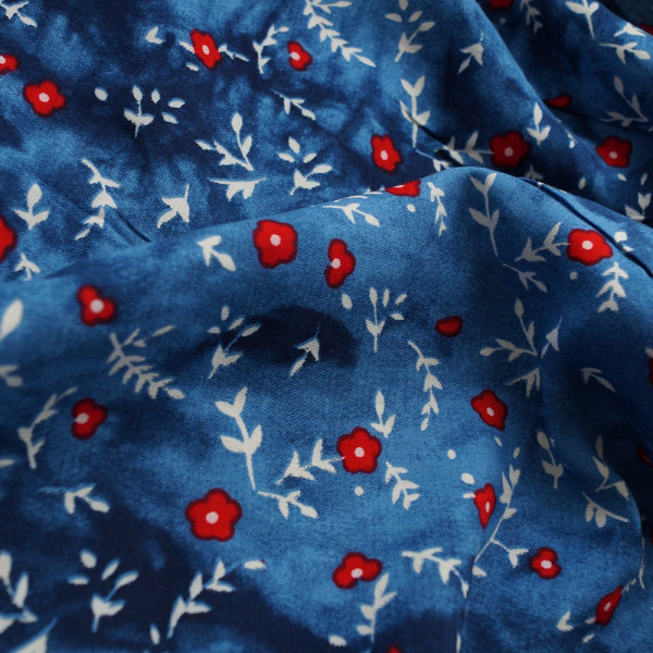 Ткань штапель принт (красные цветочки) (арт. 6225) fauna & flora print синий ✔ Цена от 84 грн → опт и розница