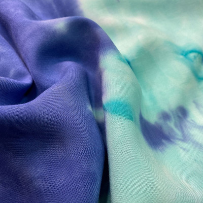 Штапель принт Tie dye (м'ята-синій) 2