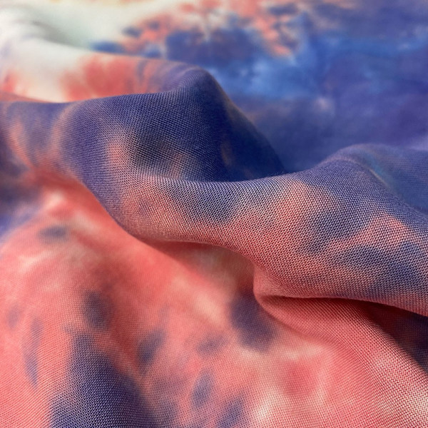 Штапель принт Tie dye (персик-синий)
