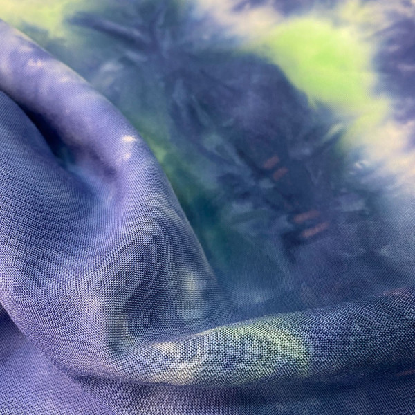 Штапель принт Tie dye (салат-синий)