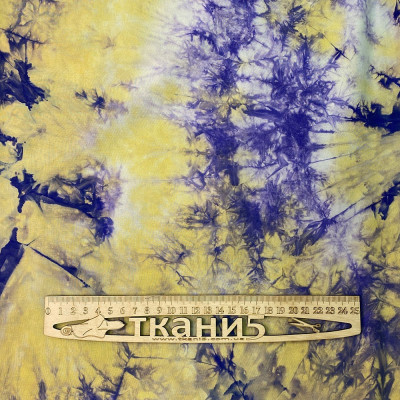 Штапель принт Tie dye (синьо-бузково-жовтий)